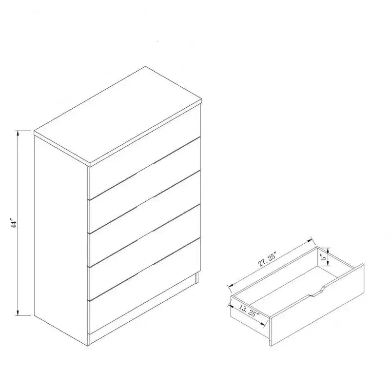 Cassettiera Verticale Moderna Minimalista a 5 Cassetti con Maniglie in Metallo e Cassetto Superiore con Serratura, Comò per Camera da Letto, Ingresso