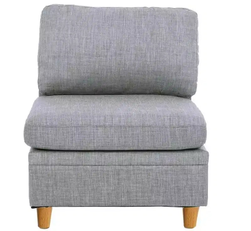 Divano componibile moderno trasformabile con 2 elementi angolari, 1 poltrona senza braccioli, 2 pouf, divano modulare da 5 pezzi per soggiorno