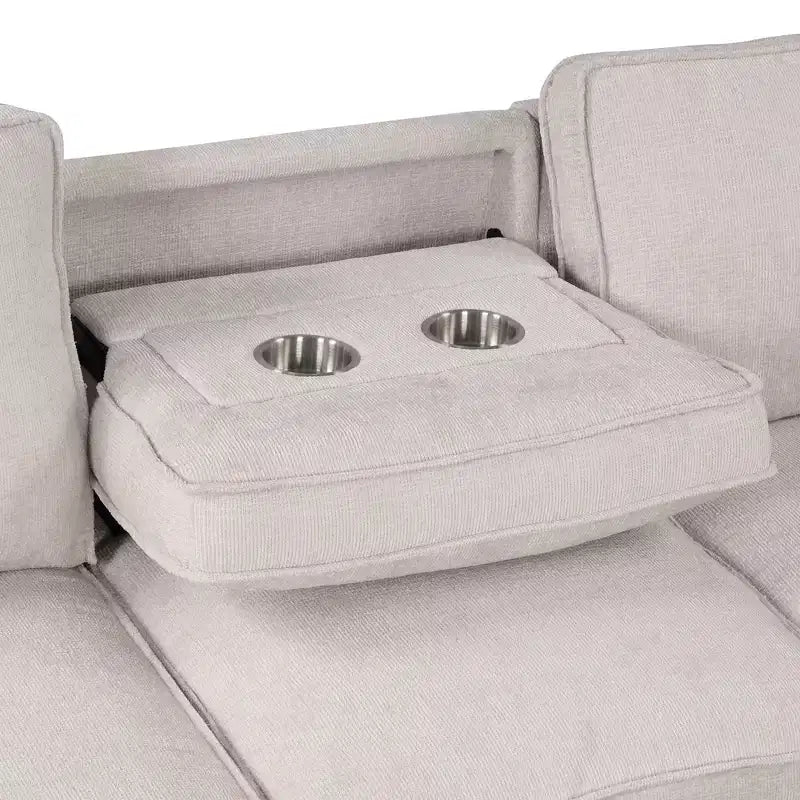 Divano componibile di lusso a U con contenitore nascosto, divano a 3 posti imbottito con 2 portabicchieri, porta USB per soggiorno, appartamento