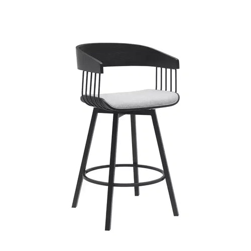 HomeRoots 27 Light Gray and Black Fabric with Metal Swivel Counter Height Bar Chair