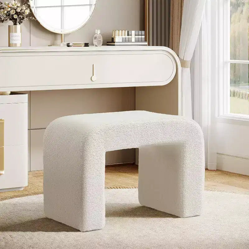 Lantine Modern Vanity Stool, Upholstered Ottoman, Arched Sofa Footrest for Living Room, Shoe Stool for Entryway, Fully Assembled