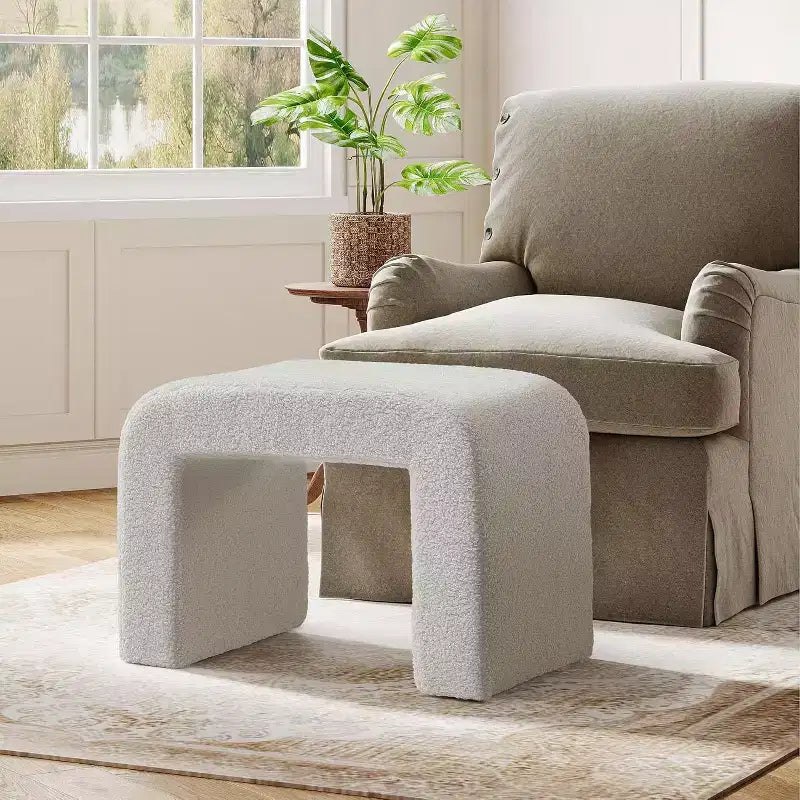 Sgabello Moderno da Toeletta, Pouf Imbottito, Poggiapiedi ad Arco per Divano da Soggiorno, Sgabello per Scarpe per Ingresso, Completamente Assemblato