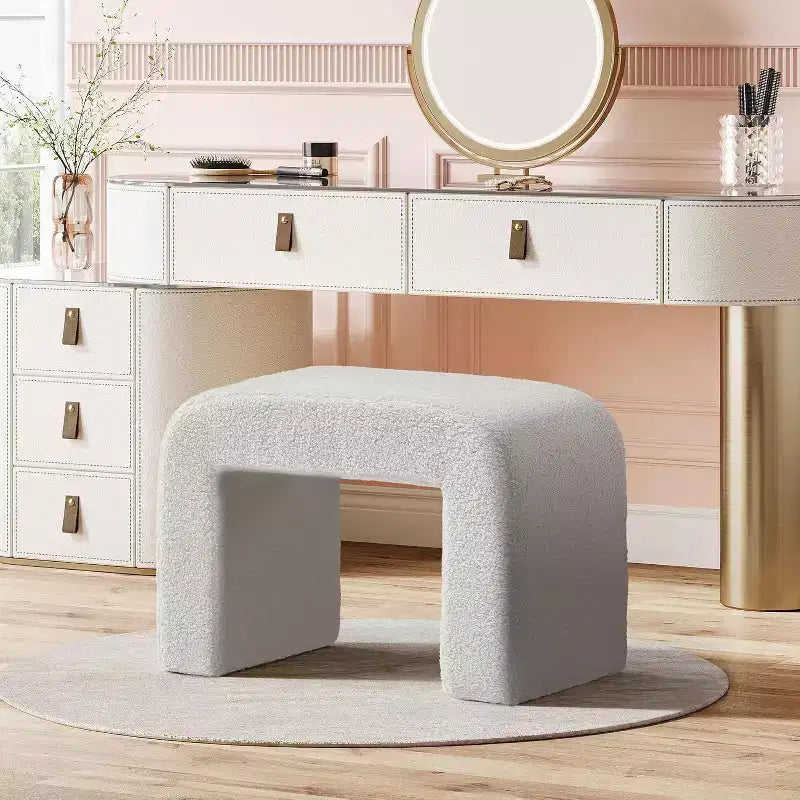 Sgabello Moderno da Toeletta, Pouf Imbottito, Poggiapiedi ad Arco per Divano da Soggiorno, Sgabello per Scarpe per Ingresso, Completamente Assemblato