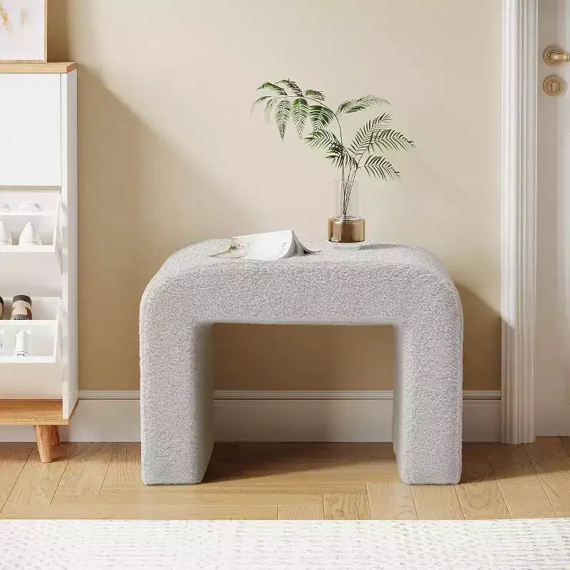 Sgabello Moderno da Toeletta, Pouf Imbottito, Poggiapiedi ad Arco per Divano da Soggiorno, Sgabello per Scarpe per Ingresso, Completamente Assemblato