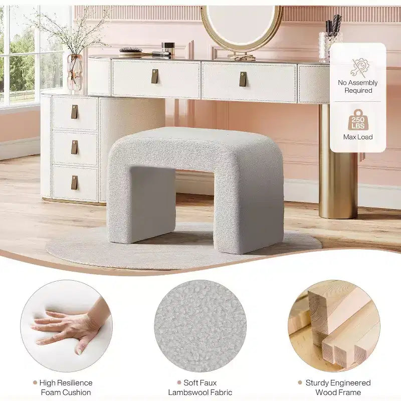 Sgabello Moderno da Toeletta, Pouf Imbottito, Poggiapiedi ad Arco per Divano da Soggiorno, Sgabello per Scarpe per Ingresso, Completamente Assemblato