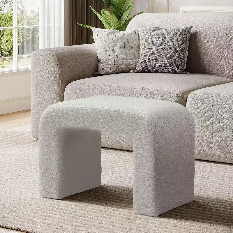 Sgabello Moderno da Toeletta, Pouf Imbottito, Poggiapiedi ad Arco per Divano da Soggiorno, Sgabello per Scarpe per Ingresso, Completamente Assemblato
