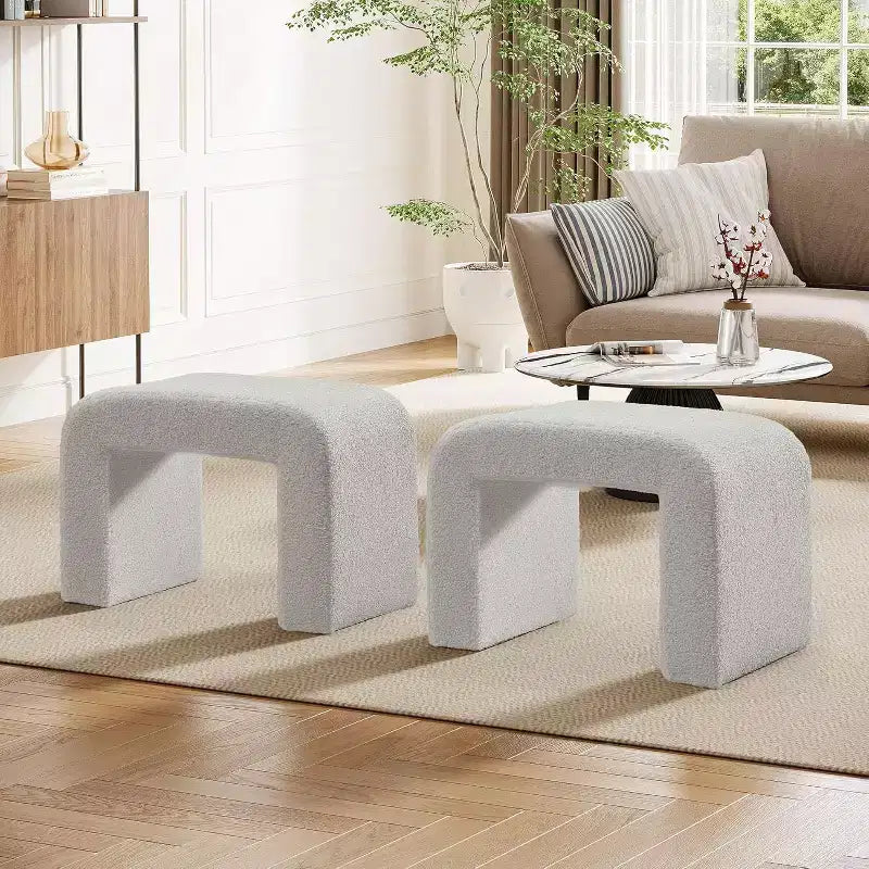 Sgabello Moderno da Toeletta, Pouf Imbottito, Poggiapiedi ad Arco per Divano da Soggiorno, Sgabello per Scarpe per Ingresso, Completamente Assemblato