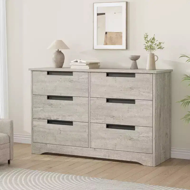 Modern 6-Drawer Dresser - Double Wide w/ Embedded Handles for Bedroom & Nursery