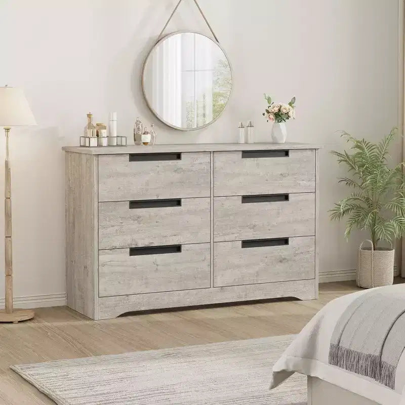 Comò moderno a 6 cassetti – Doppio, con maniglie incorporate per camera da letto e cameretta