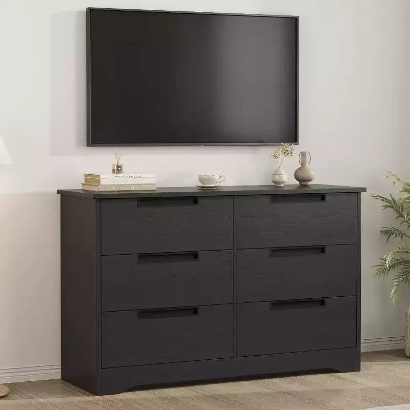 Comò moderno a 6 cassetti – Doppio, con maniglie incorporate per camera da letto e cameretta