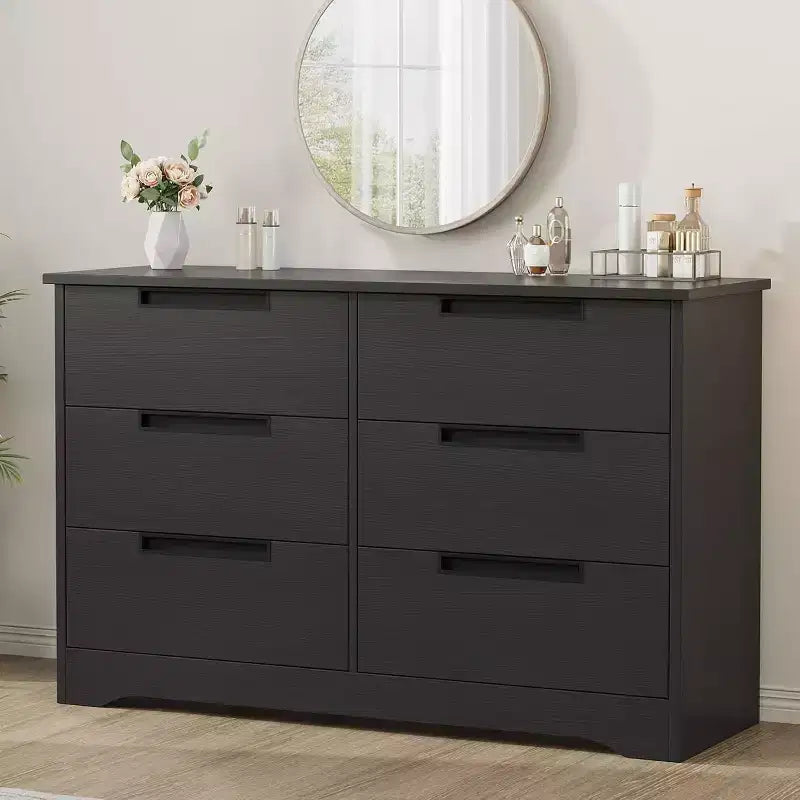 Comò moderno a 6 cassetti – Doppio, con maniglie incorporate per camera da letto e cameretta