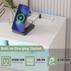 Cassettiera a 8 cassetti con stazione di ricarica e luci LED, Comò moderno con presa di corrente, Armadietto organizer per camera da letto, soggiorno