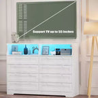 Cassettiera a 8 cassetti con stazione di ricarica e luci LED, Comò moderno con presa di corrente, Armadietto organizer per camera da letto, soggiorno
