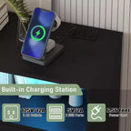 Cassettiera a 8 cassetti con stazione di ricarica e luci LED, Comò moderno con presa di corrente, Armadietto organizer per camera da letto, soggiorno