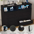 Cassettiera a 8 cassetti con stazione di ricarica e luci LED, Comò moderno con presa di corrente, Armadietto organizer per camera da letto, soggiorno