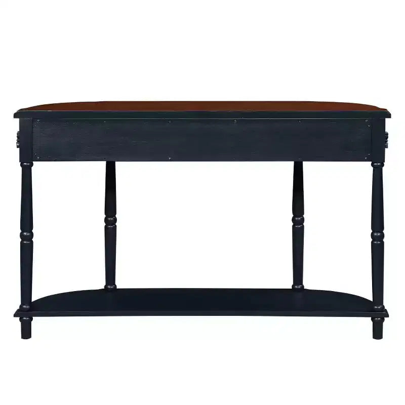Tavolo Console Curvo Retrò da 52'' con Ripiano Aperto e 2 Cassetti per Soggiorno e Ingresso, Blu Navy e Piano Marrone