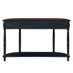 Tavolo Console Curvo Retrò da 52'' con Ripiano Aperto e 2 Cassetti per Soggiorno e Ingresso, Blu Navy e Piano Marrone