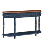Tavolo Console Curvo Retrò da 52'' con Ripiano Aperto e 2 Cassetti per Soggiorno e Ingresso, Blu Navy e Piano Marrone