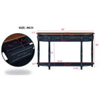 Tavolo Console Curvo Retrò da 52'' con Ripiano Aperto e 2 Cassetti per Soggiorno e Ingresso, Blu Navy e Piano Marrone