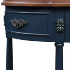 Tavolo Console Curvo Retrò da 52'' con Ripiano Aperto e 2 Cassetti per Soggiorno e Ingresso, Blu Navy e Piano Marrone