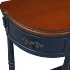 Tavolo Console Curvo Retrò da 52'' con Ripiano Aperto e 2 Cassetti per Soggiorno e Ingresso, Blu Navy e Piano Marrone