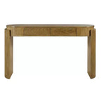 Consolle con finitura in venatura di legno naturale, piano ovale e 2 cassetti per ingresso e soggiorno, in legno di pino