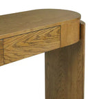 Consolle con finitura in venatura di legno naturale, piano ovale e 2 cassetti per ingresso e soggiorno, in legno di pino