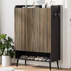 Shoe Cabinet with 2 Doors and Adjustable shelves, Modern 6-Tier Shoe Organizer with Additional Hooks for Hallway, Entryway, Living Room