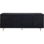 Credenza Madia con Ante in Rattan, Mobile Contenitore Consolle per Cucina, Sala da Pranzo, Soggiorno, Corridoio, Nero