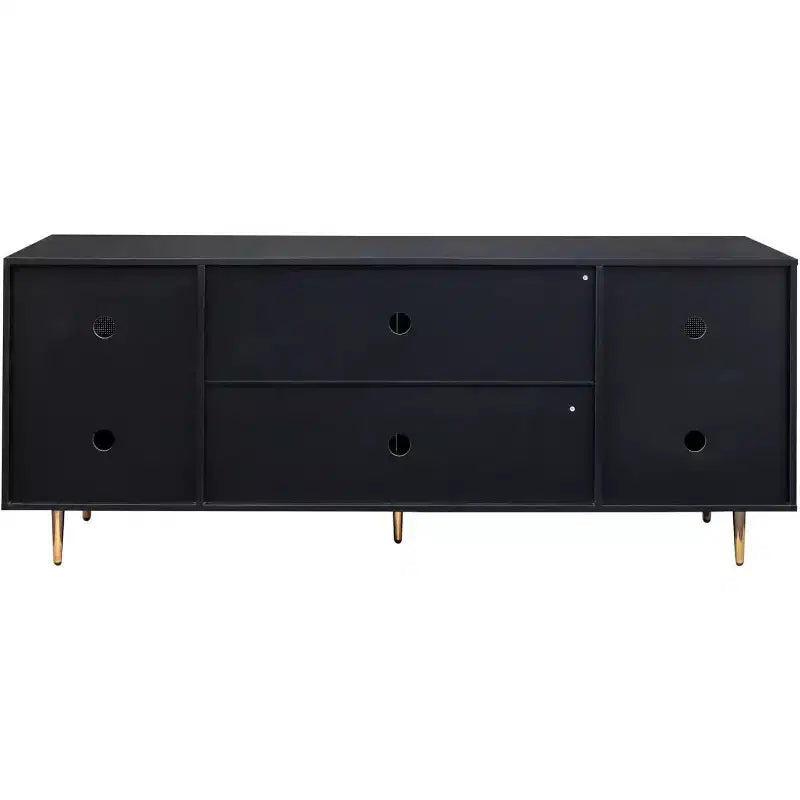 Credenza Madia con Ante in Rattan, Mobile Contenitore Consolle per Cucina, Sala da Pranzo, Soggiorno, Corridoio, Nero