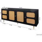 Credenza Madia con Ante in Rattan, Mobile Contenitore Consolle per Cucina, Sala da Pranzo, Soggiorno, Corridoio, Nero