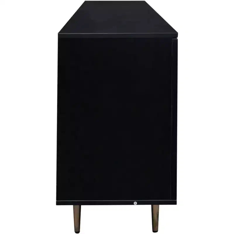 Credenza Madia con Ante in Rattan, Mobile Contenitore Consolle per Cucina, Sala da Pranzo, Soggiorno, Corridoio, Nero