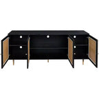 Credenza Madia con Ante in Rattan, Mobile Contenitore Consolle per Cucina, Sala da Pranzo, Soggiorno, Corridoio, Nero