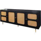 Credenza Madia con Ante in Rattan, Mobile Contenitore Consolle per Cucina, Sala da Pranzo, Soggiorno, Corridoio, Nero