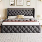 Struttura Letto King Size con Testiera Trapuntata con Bottoni e 4 Cassetti, Letto a Piattaforma Rivestito in Velluto, Non Richiede Rete a Molle