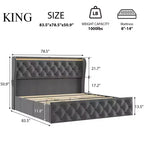 Struttura Letto King Size con Testiera Trapuntata con Bottoni e 4 Cassetti, Letto a Piattaforma Rivestito in Velluto, Non Richiede Rete a Molle