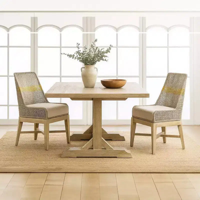 Set di 2 sedie da pranzo | Legno di mango lavorato a mano | Tessitura in corda di cotone