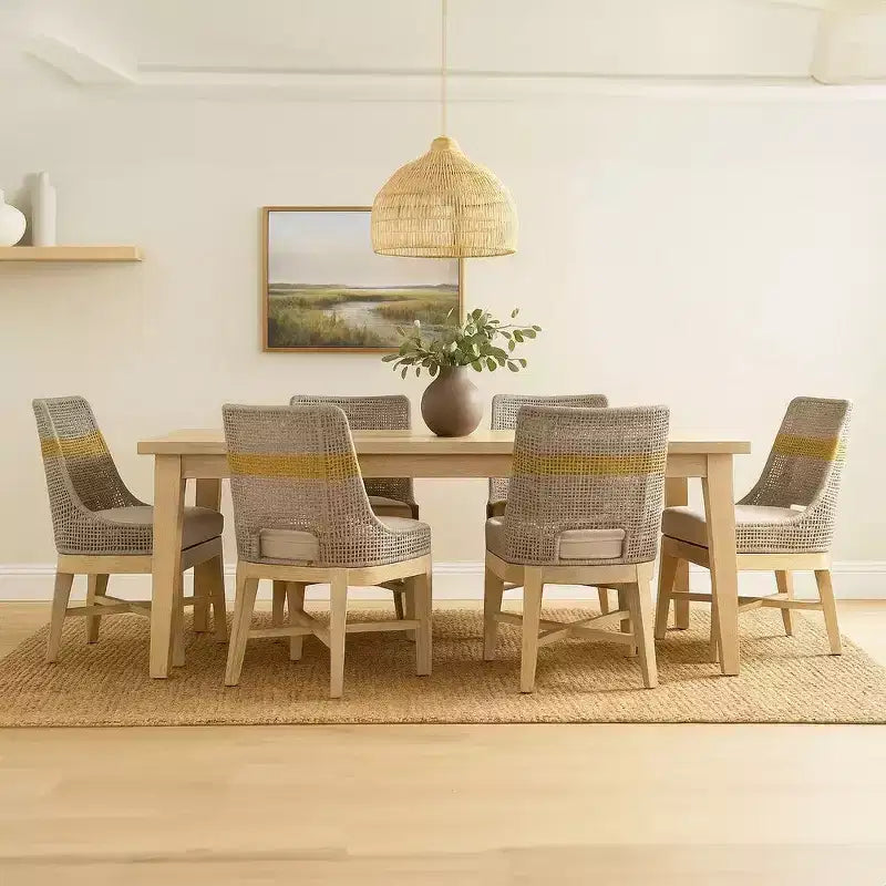 Set di 2 sedie da pranzo | Legno di mango lavorato a mano | Tessitura in corda di cotone