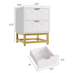 Comodino a 2 cassetti piccolo con base in metallo dorato per soggiorno, corridoio, ingresso