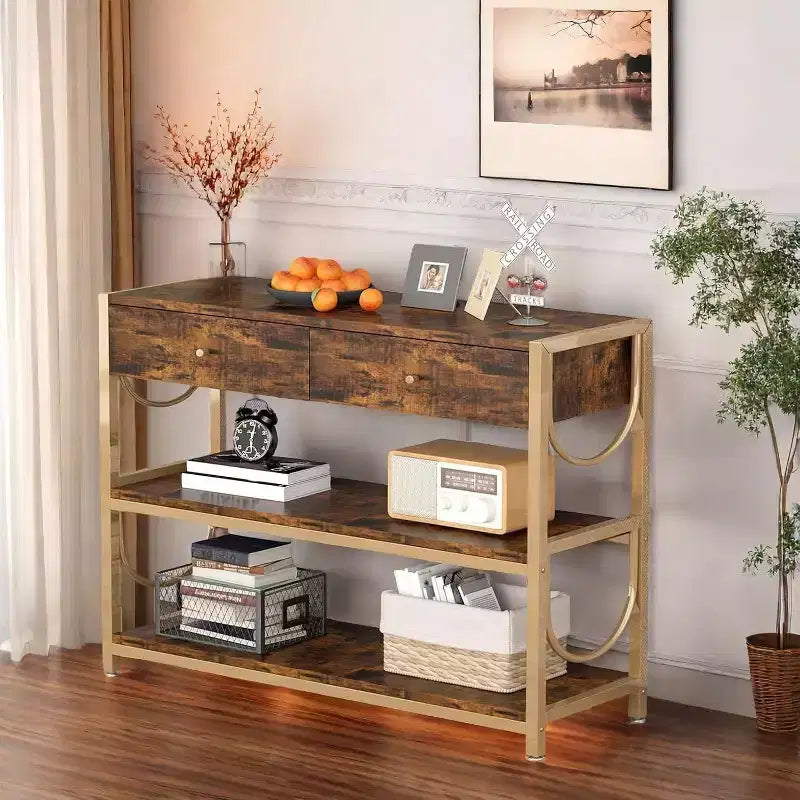 Tavolino da divano con cassetti, set di 2 tavoli consolle, tavolino stretto per ingresso con ripiani portaoggetti a 3 livelli, tavolino per soggiorno, corridoio, foyer, cucina