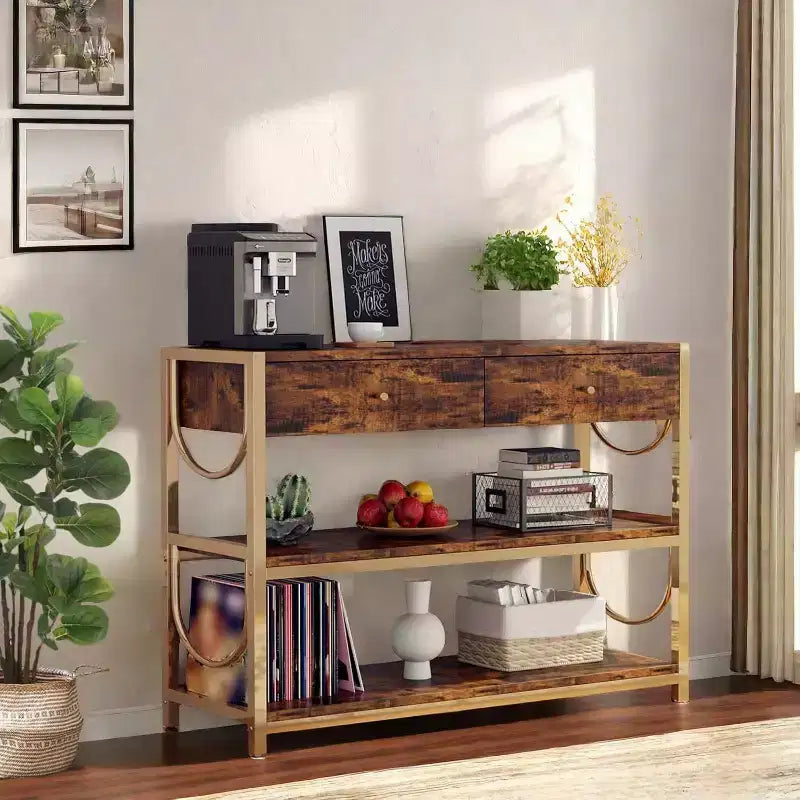 Tavolino da divano con cassetti, set di 2 tavoli consolle, tavolino stretto per ingresso con ripiani portaoggetti a 3 livelli, tavolino per soggiorno, corridoio, foyer, cucina