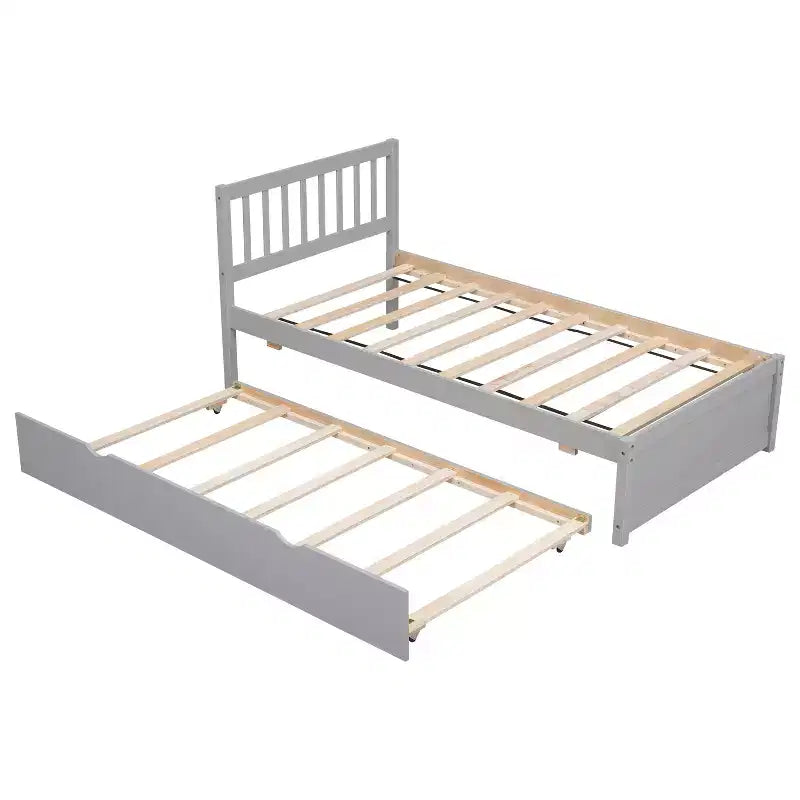 Struttura letto singola con letto estraibile, letto a piattaforma in legno con testiera, struttura letto singola per bambini, ragazzi, adulti, non necessita di molle, grigio