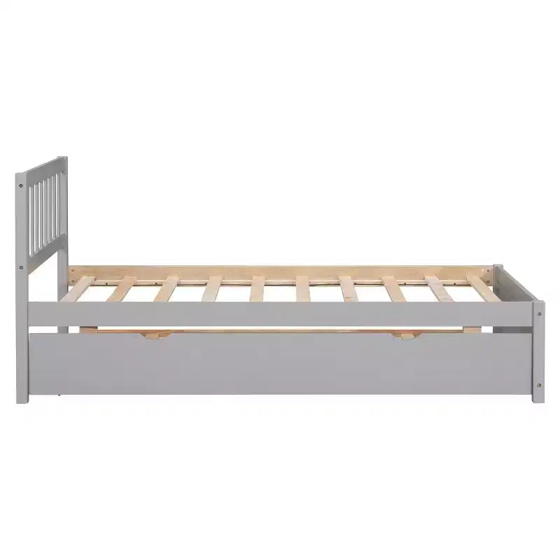 Struttura letto singola con letto estraibile, letto a piattaforma in legno con testiera, struttura letto singola per bambini, ragazzi, adulti, non necessita di molle, grigio