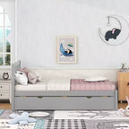 Struttura letto singola con letto estraibile, letto a piattaforma in legno con testiera, struttura letto singola per bambini, ragazzi, adulti, non necessita di molle, grigio