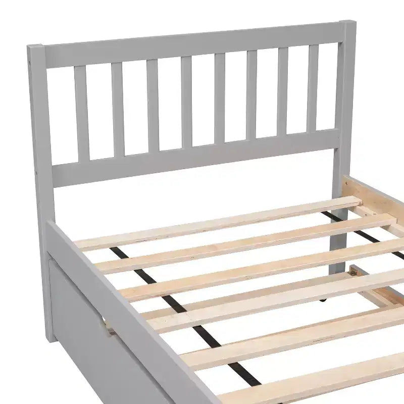 Struttura letto singola con letto estraibile, letto a piattaforma in legno con testiera, struttura letto singola per bambini, ragazzi, adulti, non necessita di molle, grigio