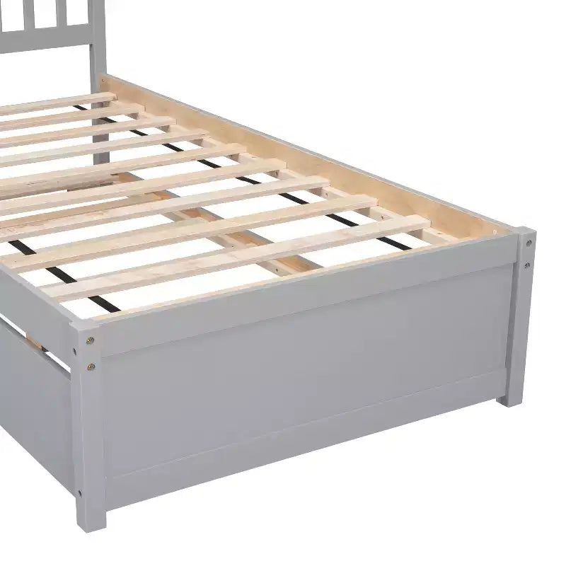 Struttura letto singola con letto estraibile, letto a piattaforma in legno con testiera, struttura letto singola per bambini, ragazzi, adulti, non necessita di molle, grigio