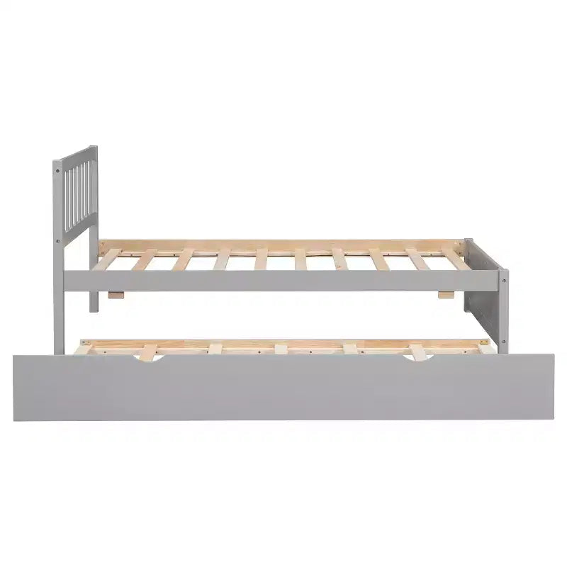 Struttura letto singola con letto estraibile, letto a piattaforma in legno con testiera, struttura letto singola per bambini, ragazzi, adulti, non necessita di molle, grigio