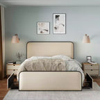 Letto Matrimoniale King Moderno con Testiera Imbottita e 4 Cassetti - Beige
