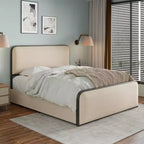 Letto Matrimoniale King Moderno con Testiera Imbottita e 4 Cassetti - Beige