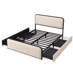 Letto Matrimoniale King Moderno con Testiera Imbottita e 4 Cassetti - Beige